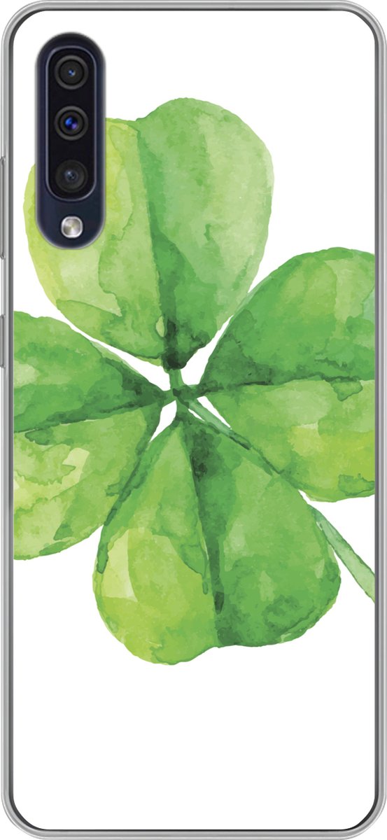 Telefoonhoesje Geschikt voor Samsung Galaxy A50 hoesje - Klavertje Vier - Waterverf - Plant - Siliconen Telefoonhoesje Telefoonhoesje