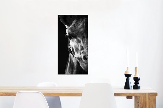 Décoration murale Métal - Peinture Aluminium - Profil animal girafe en noir et blanc - 40x80 cm - Dibond