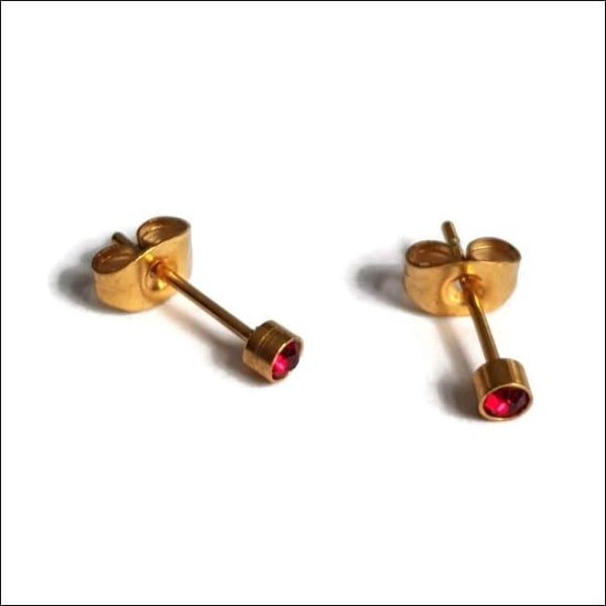 Aramat jewels ® - Zweerknopjes rood goudkleurig chirurgisch staal 3mm