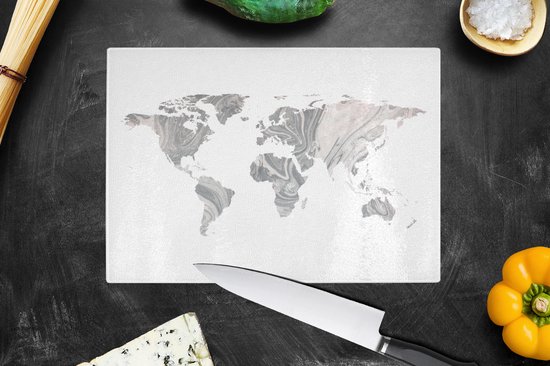 Planche à découper en Verres - 28x20 - Wereldkaart - Peinture - Grijs - Planches à découper en Glas