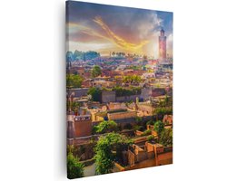 Artaza Canvas Schilderij Marrakech - 80x100 cm - Groot - Wanddecoratie Marokko - Muurdecoratie Skyline - Schilderijen Op Canvas Zonsondergang