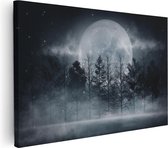 Artaza Canvas Schilderij Maan tussen de Bomen in de Nacht - 120x80 - Groot - Foto Op Canvas - Wanddecoratie Woonkamer