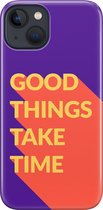 Apple iPhone 13 Telefoonhoesje - Premium Hardcase Hoesje - Dun en stevig plastic - Met Quote - Good Things - Paars