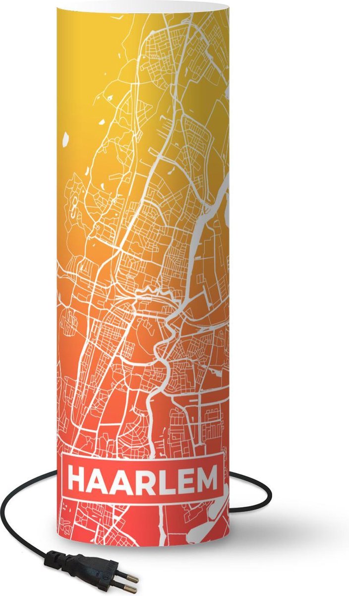 Lamp - Nachtlampje - Tafellamp slaapkamer - Stadskaart - Haarlem - Geel - Oranje - 50 cm hoog - Ø15.9 cm - Inclusief LED lamp - Plattegrond