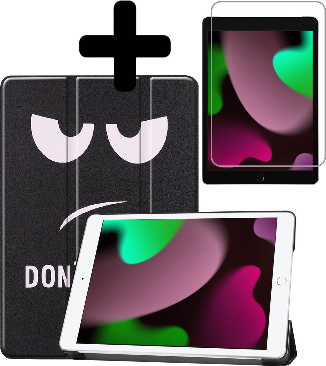 Hoes Geschikt voor iPad 10.2 2021 Hoes Luxe Hoesje Book Case Met Screenprotector - Hoesje Geschikt voor iPad 9 Hoes Cover - Don't Touch Me
