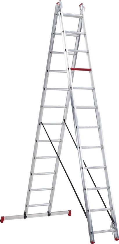 Lange, tweedelige aluminium reformladder in A-stand, met 2 x 12 sporten.