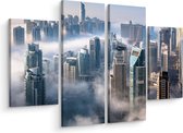 Schilderij - Panorama van Dubai in de mist, 4 luik, prachtige premium print
