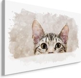Schilderij - Nieuwsgierige kat, beige, 4 maten, wanddecoratie