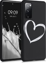 kwmobile telefoonhoesje geschikt voor Samsung Galaxy S20 FE - Hoesje voor smartphone in wit / zwart - Backcover van TPU - Brushed Hart design