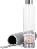 Navaris glazen drinkfles - Fles met kristallen - 420 ml - Waterfles met edelstenen - Inclusief sleeve van neopreen - Met rozenkwarts