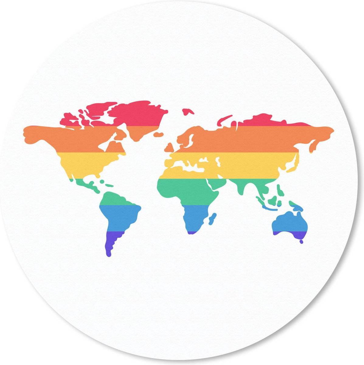 Muismat rond 40x40 cm - Mousepad Kaart - Wereld - Regenboog - Ronde muismatten