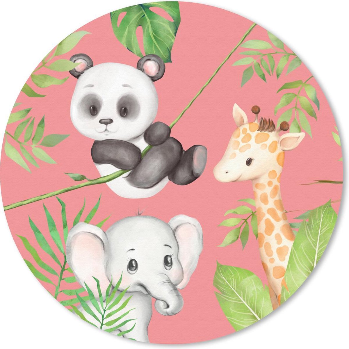 Muismat rond 20x20 cm - Mousepad Jungledieren - Kind - Roze - Ronde muismatten