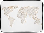 Laptophoes 15.6 inch - Wereldkaart - Lijnen - Goud - Laptop sleeve - Binnenmaat 39,5x29,5 cm - Zwarte achterkant