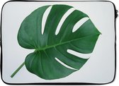 Laptophoes 13 inch - Botanische gatenplant op een lichtgrijze achtergrond - Laptop sleeve - Binnenmaat 32x22,5 cm - Zwarte achterkant