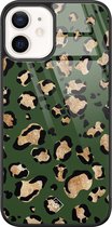 iPhone 12 hoesje glass - Luipaard groen | Apple iPhone 12  case | Hardcase backcover zwart