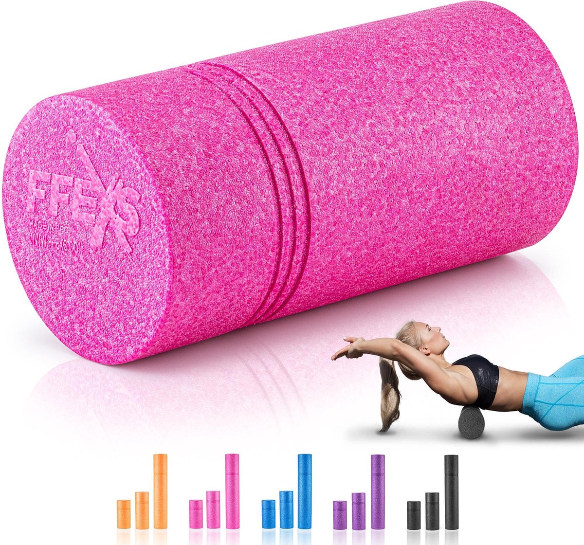 FFEXS Foam Roller - Therapie & Massage voor rug benen kuiten billen dijen - Perfecte zelfmassage voor sport fitness [Hard] - 30 CM - Rose
