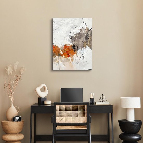 Peinture Sur Toile De Luxe Abstrait White Orange | 75 x 100 | Salle de séjour | Chambre à coucher | Art | Blanc | Orange | Design | Art | Moderne | ** 4CM D'ÉPAISSEUR ! Effet 3D**
