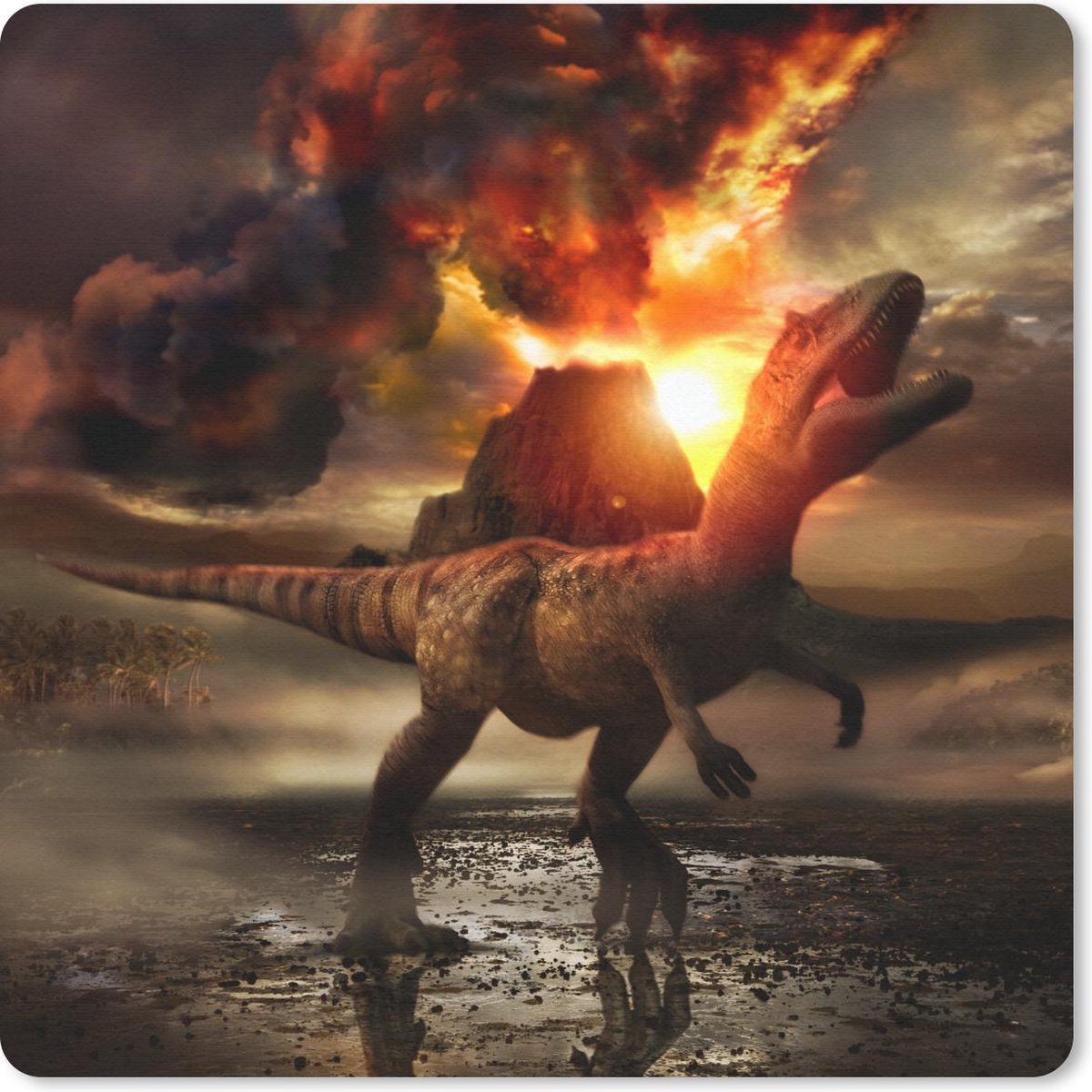 Muismat 30x30 cm - Mousepad Dinosaurus - Vulkaan - Vuur - Muismatten