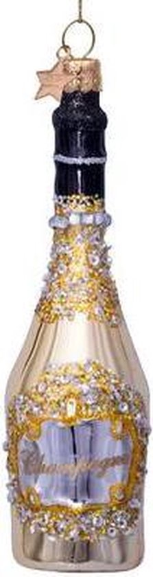 Glazen kerst decoratie gouden champagne fles H16cm