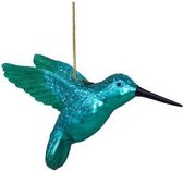 Glazen kerst decoratie groene kolibrie H8cm