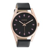 OOZOO Timepieces - rosé goudkleurige horloge met zwarte leren band - C10819 - Ø45
