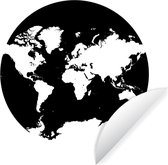 Behangcirkel - Wereldkaart - Cirkel - Zwart Wit - 100x100 cm XXL
