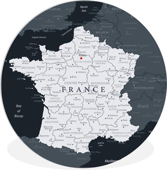 Carte de France gris foncé. Assiette en plastique ⌀ 140 cm