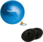 Tunturi - Fitness Set - Halterschijven 2 x 2,5 kg - Gymball Blauw 75 cm