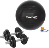 Tunturi - Fitness Set - Halterset 20 kg incl 2 Dumbbellstangen  - Gymball Zwart 55 cm