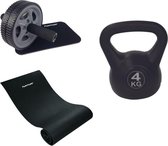 Tunturi - Fitness Set - Kettlebell 4 kg - Fitnessmat 160 x 60 x 0,7 cm - Trainingswiel