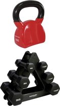 Tunturi - Fitness Set - Dumbbell Opbergrek incl 2x 1 t/m 3 dumbbells - Kettlebell 10 kg