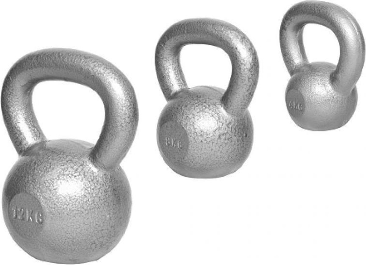 Voordeelset kettlebells 4, 8 en 12 kg gietijzer