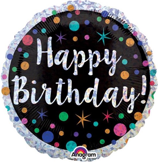 Helium Ballon Happy Birthday Stip Glitter 43cm leeg