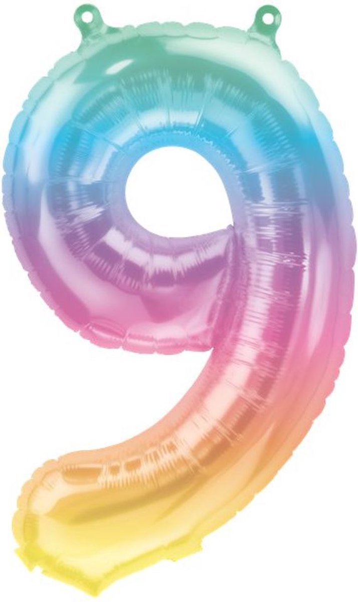 Folieballon ‘9’ Regenboog Pastel - 40 Centimeter