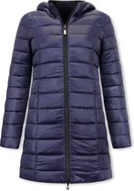 Lange Puffer Jas Dames met Capuchon - Slim Fit - Blauw