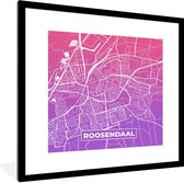 Fotolijst incl. Poster - Stadskaart - Roosendaal - Paars - Roze - 40x40 cm - Posterlijst - Plattegrond