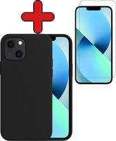 iPhone 13 Hoesje Siliconen Case Back Cover Hoes Zwart Met Screenprotector Dichte Notch - iPhone 13 Hoesje Cover Hoes Siliconen Met Screenprotector Dichte Notch