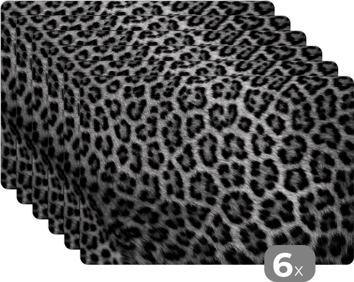 Placemat - Placemats kunststof - Panterprint - zwart wit - 45x30 cm - 6 stuks - Hittebestendig - Anti-Slip - Onderlegger - Afneembaar