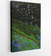 Canvas schilderij - Closeup view of an  painting. Hand painted abstract dark cosmic grunge background. Modern futuristic template. Multicolored space texture with space for text or