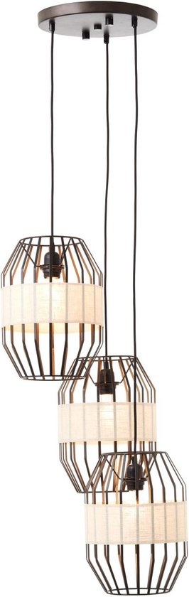 Brilliant hanglamp Erena 38cm taupe metaal/hout 1x A60, E27, 60W, geschikt voor een