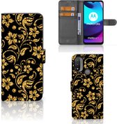 Telefoonhoesje Motorola Moto E20 | E30 | E40 Bookcase Cadeau voor Oma Gouden Bloemen