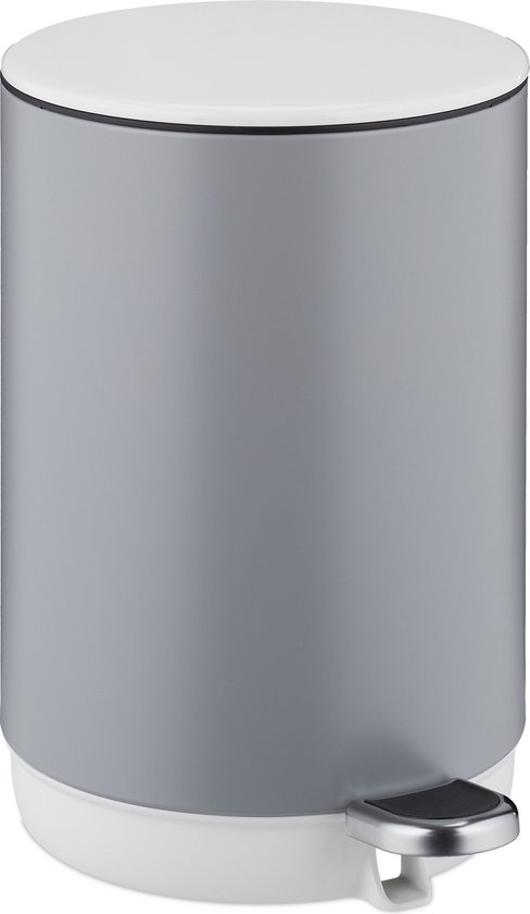 Relaxdays pedaalemmer, 20 liter, met deksel, uitneembare binnenemmer, mat design, keuken, badkamer, prullenbak, wit