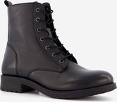 TwoDay leren dames veterboots - Zwart - Maat 38 - Echt leer