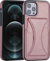 Roze hoesje voor iPhone 12 - 12 Pro - Back Cover - Pasjeshouder - Multifunctionele Handstrap