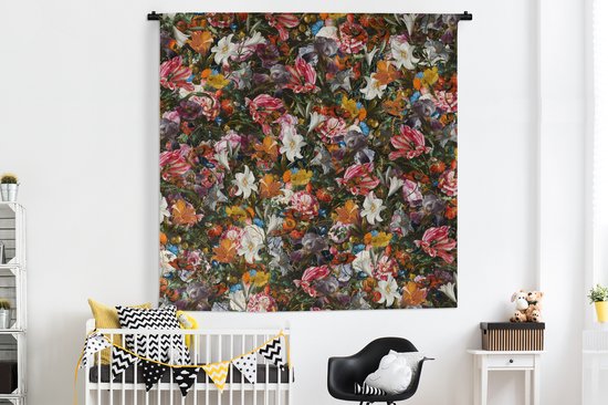 Tapisserie - Toile Murale - Fleurs - Papillon - Motif - 180x180 cm - Tapisserie