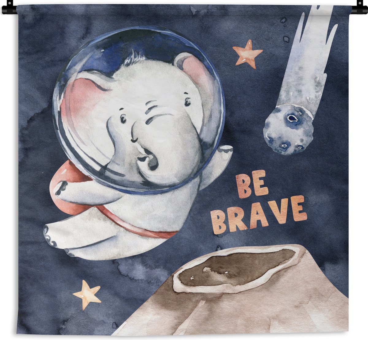 Wandkleed - Wanddoek - Olifant - 'Be brave' - Spreuken - Quotes - Jongens - Meisjes - Kids - 60x60 cm - Wandtapijt