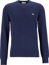 Lacoste trui katoen O-hals - gebreide heren trui - donkerblauw -  Maat: XL