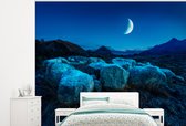 Behang - Fotobehang Maan - Berg - Blauw - Breedte 300 cm x hoogte 240 cm