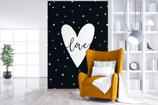 Fond d' écran - peinture murale Papier peint photo - illustration pour enfants d'un coeur avec des points et la citation d' amour - Largeur 225 cm x hauteur 350 cm
