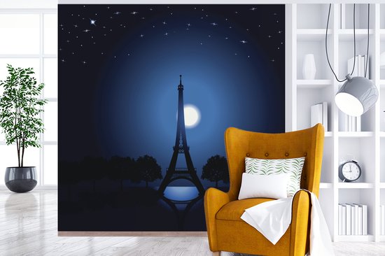 Papier peint photo vinyle - Une illustration de la Tour Eiffel pendant la nuit largeur 220 cm x hauteur 220 cm - Tirage photo sur papier peint (disponible en 7 tailles)